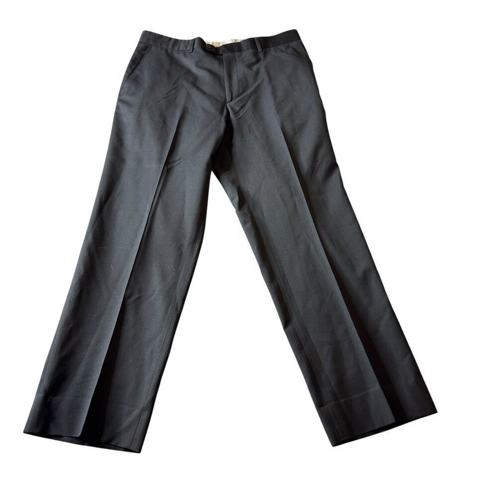 Linea Naturale Mens Wool Dress Pants 35x30 Black Flat Front Made in Italy
